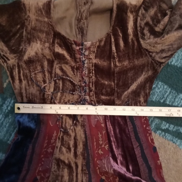 Boho Velvet Panel Maxi Dress - Multicolors Renisance Peasant Womens Small - Picture 9 of 10